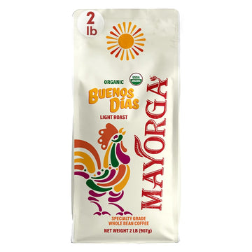 Mayorga Organic Coffee 2lb Buenos Dias - Light Roast Whole Bean Coffee Specialty Grade, 100% Arabica, Slow Roasted, Citrusy and 