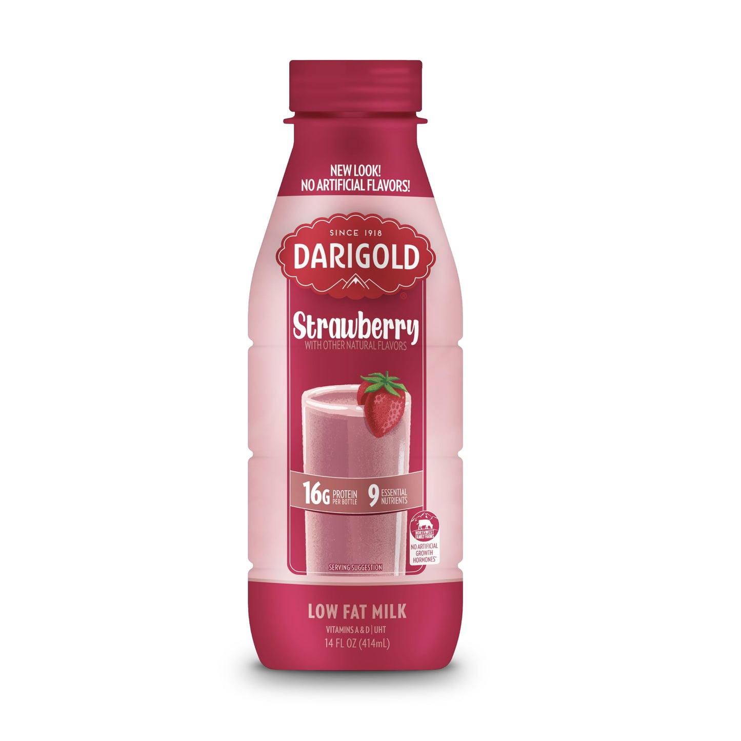 Darigold Strawberry Low Fat Milk, 1% Shelf Stable, 14 Fl Oz, Pack of 12