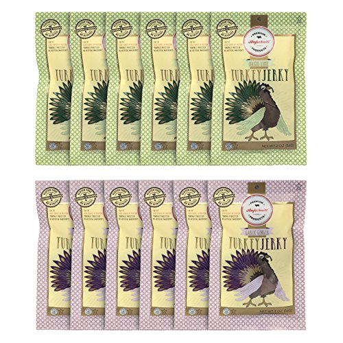 Aufschnitt Turkey Jerky 12 Variety Packs Of 2 Oz Each  Star-K Certified Glatt Kosher  Gluten Free No Nitrites  Responsibly Sourc
