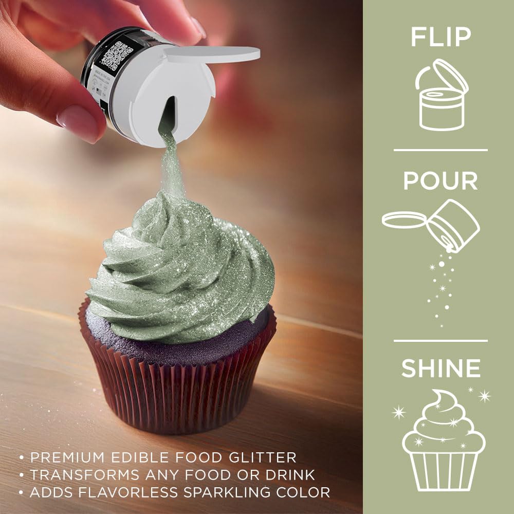 Bakell - Olive Green Tinker Dust (5G, 1X Jar) Edible Glitter For Food, Desserts, And Beverages!