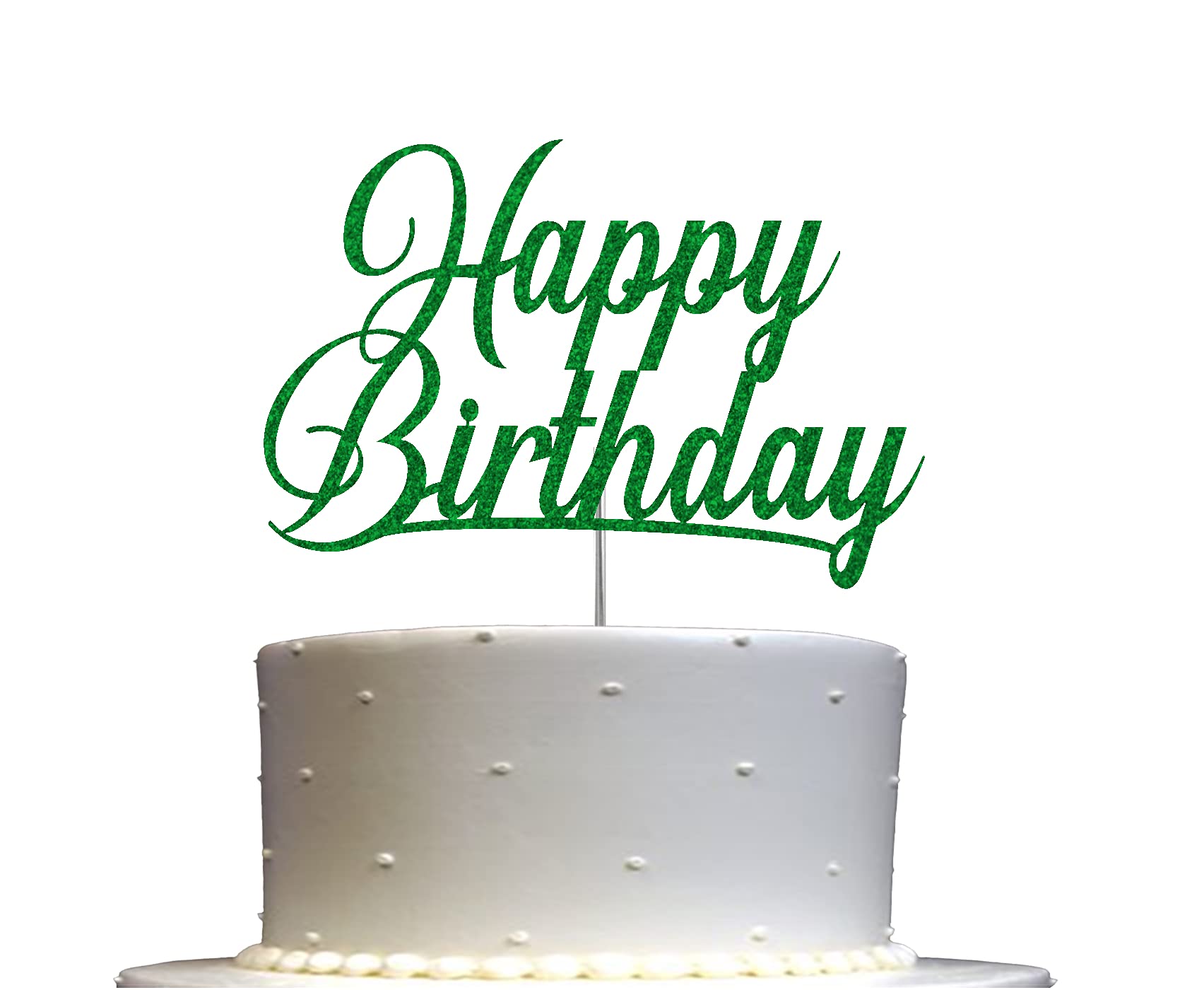 RokAPary Happy Birthday Glitter Cake Topper, Acrylic Decoration, Green