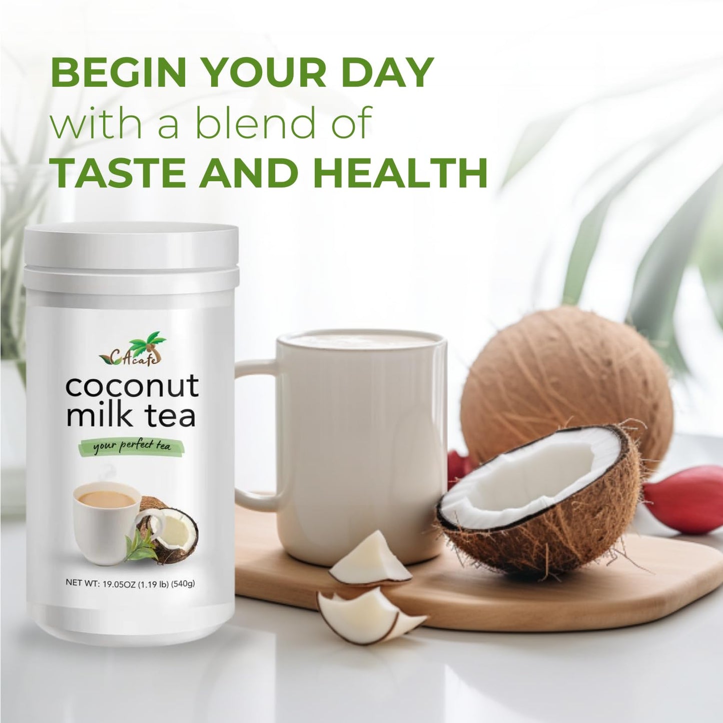 Cacafe Coconut Tea, Coconut Infused Green Tea, Creamy Drink Mix, Make Iced Or Hot, Packed With Antioxidants, Natural Energy And