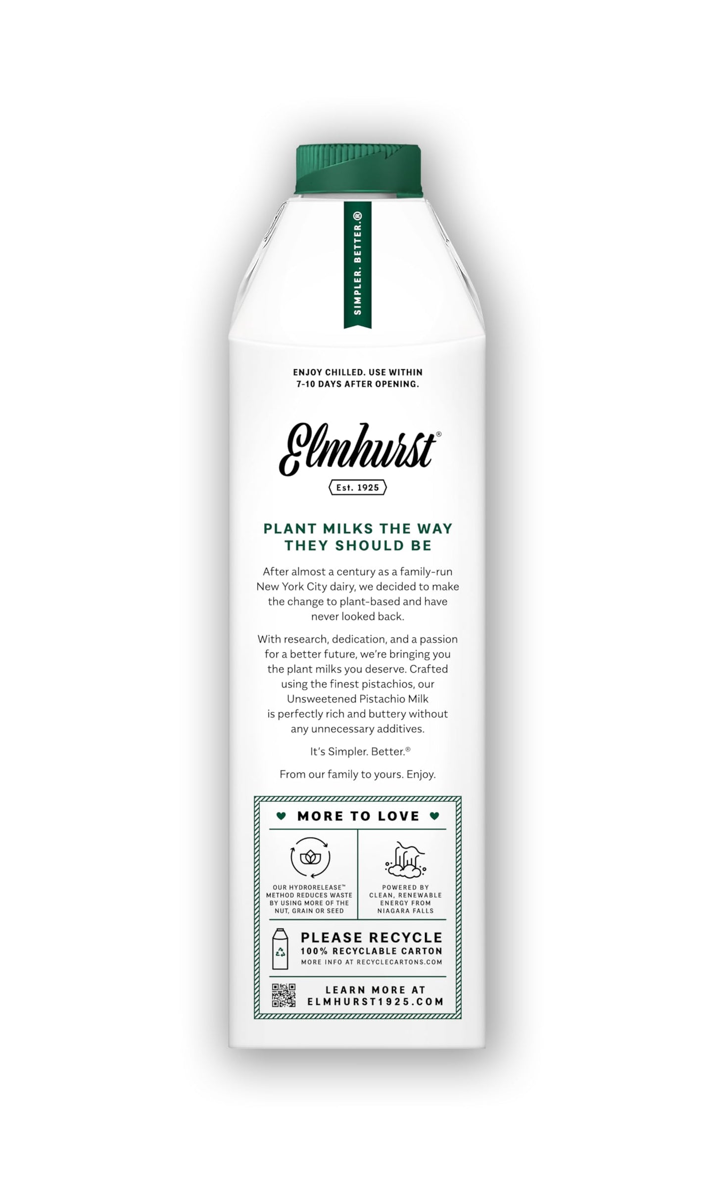 Elmhurst 1925 Pistachio Milk Unsweetened - 32 Ounce (Pack of 6) Dairy-Free, Gluten-Free, Vegan, Kosher, Shelf Stable Milk Made w