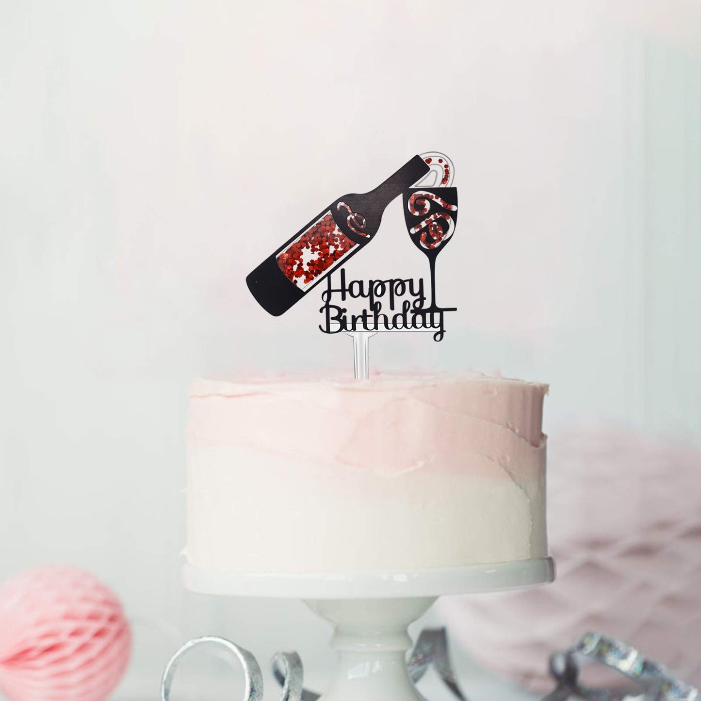 Firefairy Acrylic Cake Topper, Whisky and Wine Theme, 5.5 x 7 inches, Multi Color