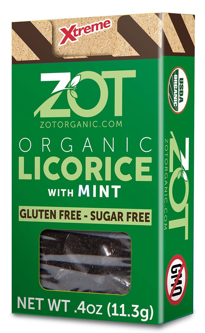 Zot 100% Organic Licorice With Mint, Dark Brown, Black, 0.4 Ounce (Pack Of 6)