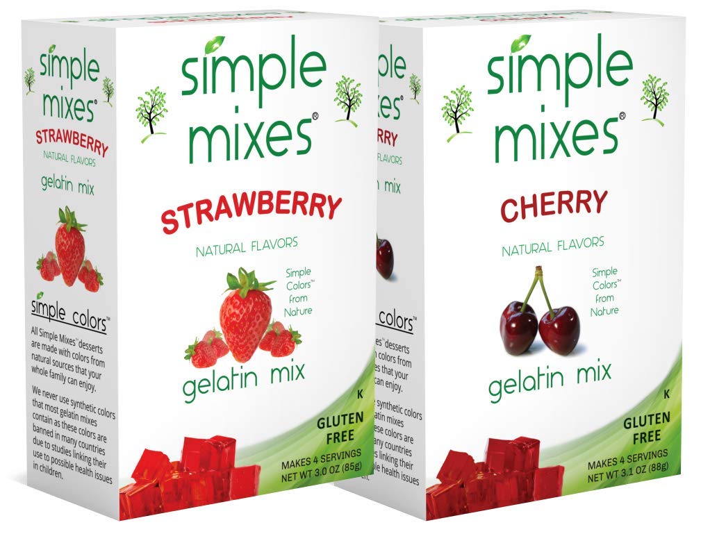 Simple Mixes Natural Gelatin Variety Pack, 3 Each: Strawberry & Cherry, Healthy, Lactose, Fat & Gluten Free, Kosher, 3.1 Oz Per