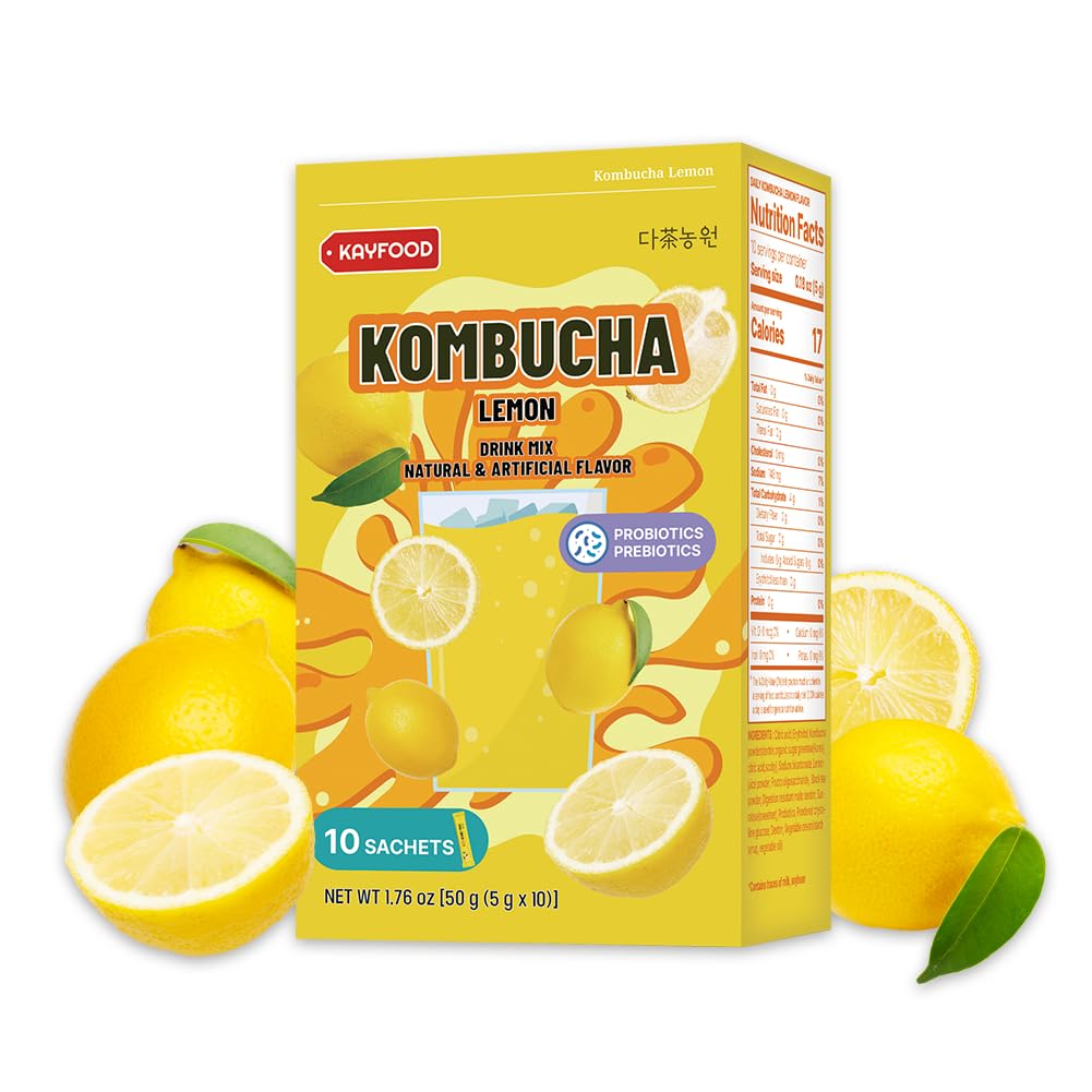 KAYFOOD-Kombucha-Lemon-Garden-Daily Zero Sugar, Diet, Gut Healthy Sparkling Beverage, Fermented Korean Drinks for Iced Tea Hot T