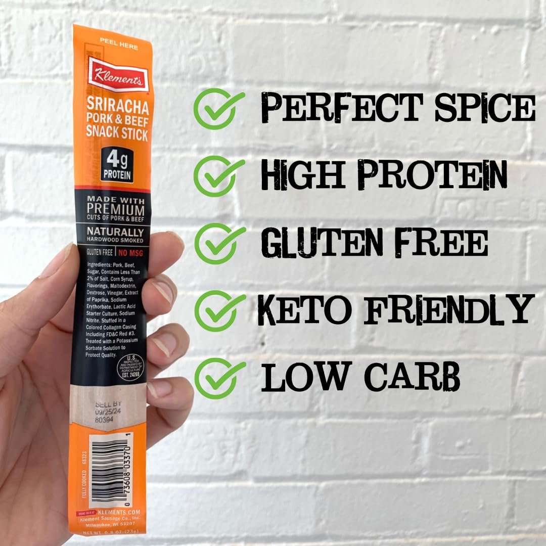 Spicy Sriracha Meat Sticks | Bold Flavor, High Protein, Low Carb, Keto, Gluten Free, No Msg, Healthy Snack Stick | Individually