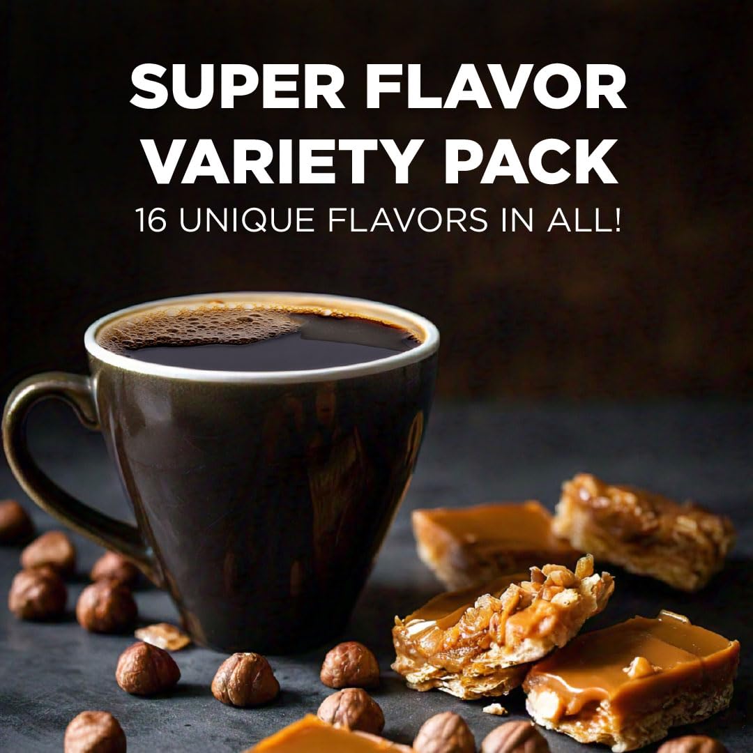 MAUDS Super Flavored Coffee Pods, 80 Count, 16 Assorted Flavors, Medium Roast, Compatible with Keurig K Cups, 100% Arabica Beans