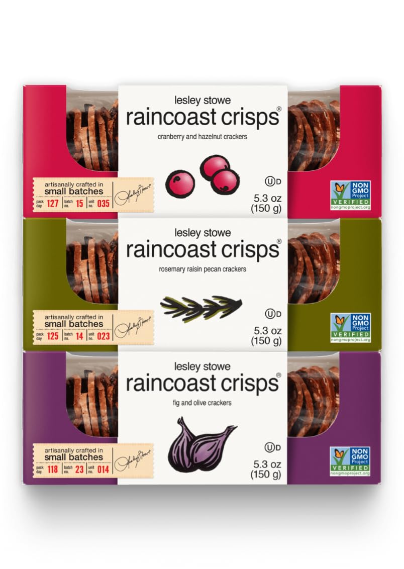 Lesley Stowe Raincoast Crisps Variety Pack - 1 Hazelnut Cranberry Crackers, 1 Rosemary Raisin Pecan Crackers, 1 Fig And Olive, 5