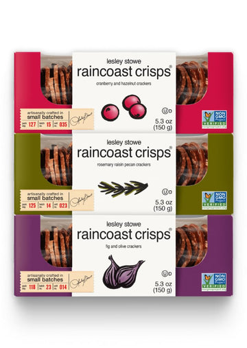 Lesley Stowe Raincoast Crisps Variety Pack - 1 Hazelnut Cranberry Crackers, 1 Rosemary Raisin Pecan Crackers, 1 Fig And Olive, 5