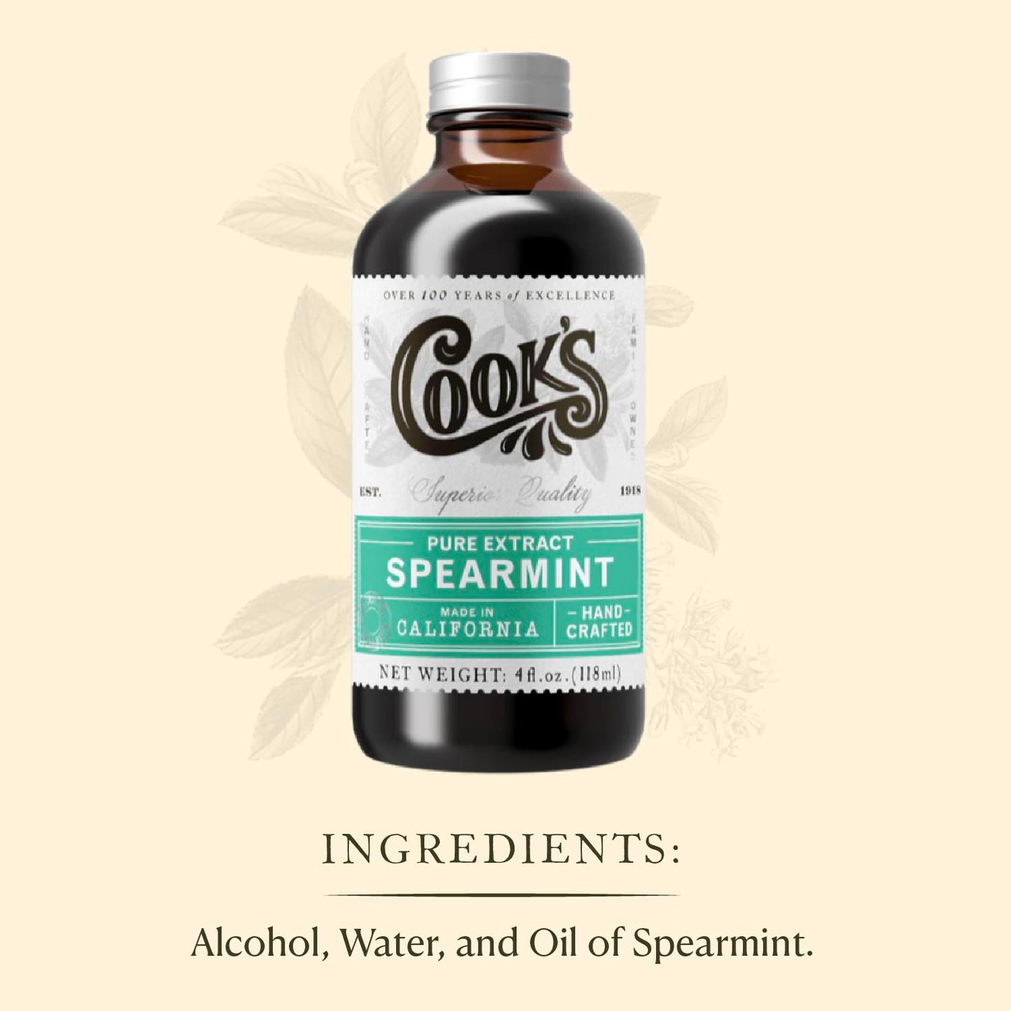 Cook'S, Spearmint Extract For Baking, Candies, Chocolates, Tea, Beverages, 4 Oz