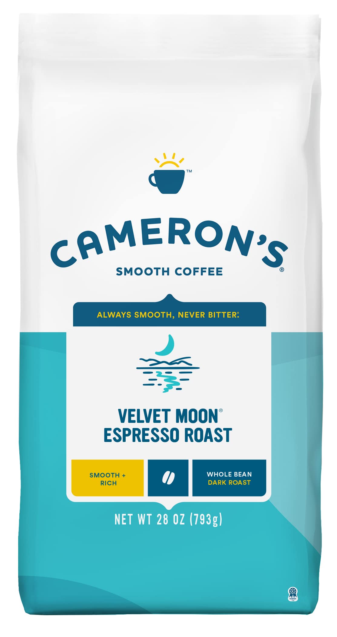 Camerons Coffee Roasted Whole Bean Coffee, Velvet Moon Espresso Roast, 28 Ounce, (Pack of 1)