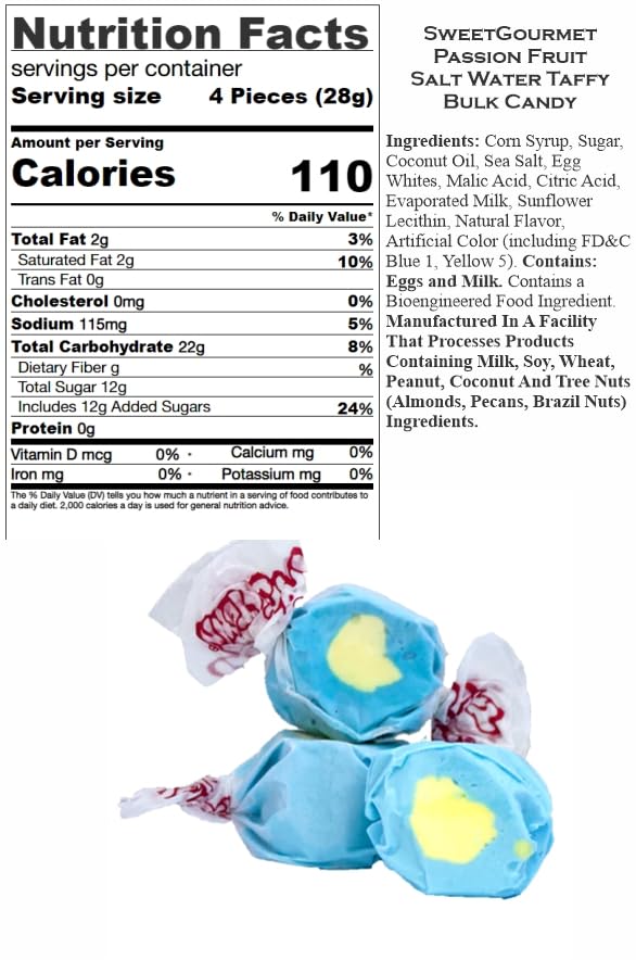 Sweetgourmet Passion Fruit Salt Water Taffy Bulk Candy | 1 Pound