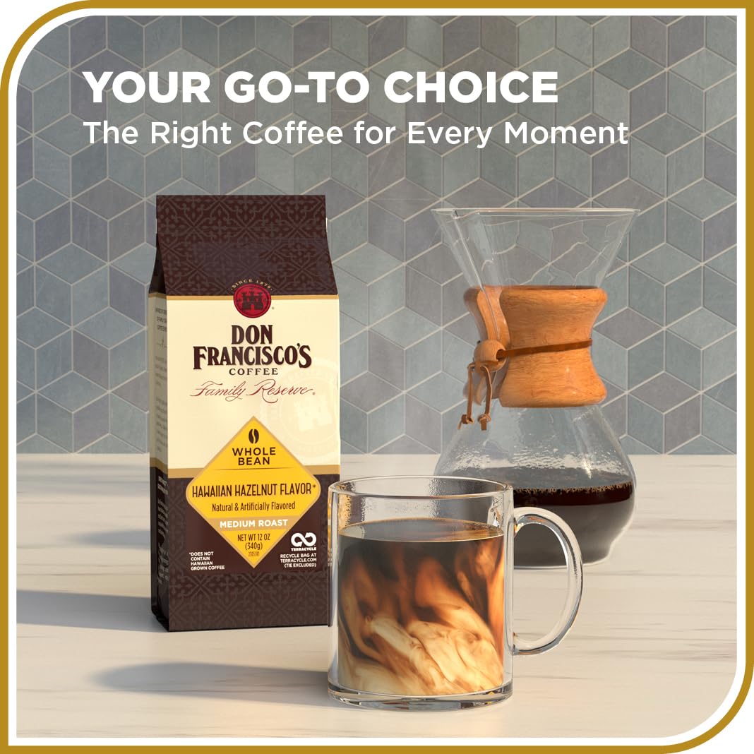 Don Franciscos Hawaiian Hazelnut Coffee - 100% Arabica, Medium Roast, 12 oz Whole Bean