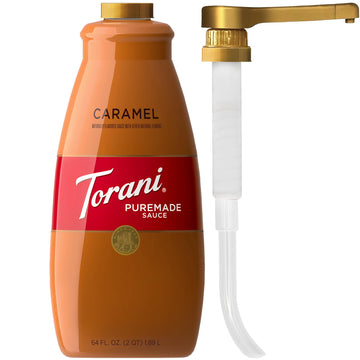 Torani Puremade Caramel Sauce for Coffeehouse Drinks and Desserts  Large 4lb Bottle  Pump Included  64 Fl Oz