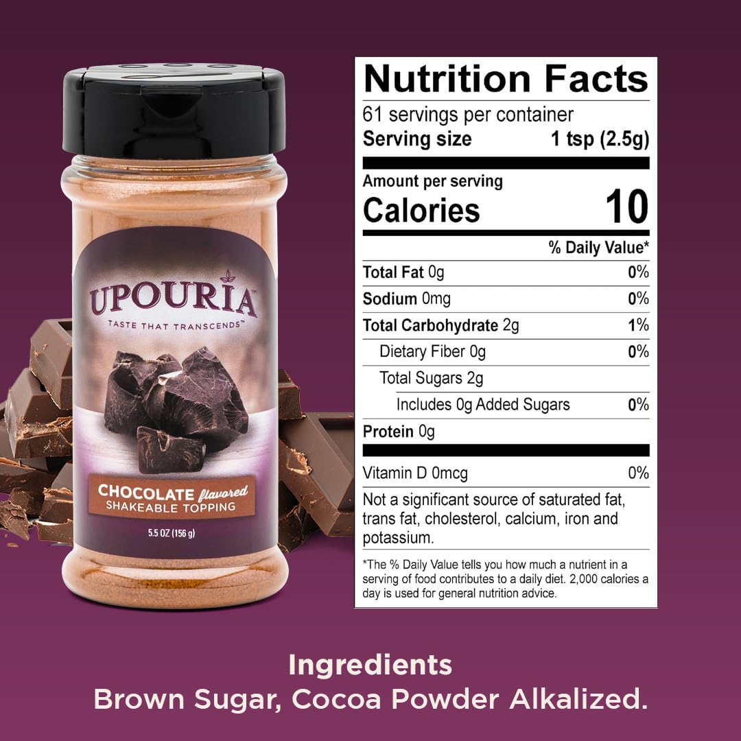 Upouria Chocolate Flavored Shakable Topping for Coffee  Lattes  Desserts  Gourmet Cocoa Taste  5.5oz