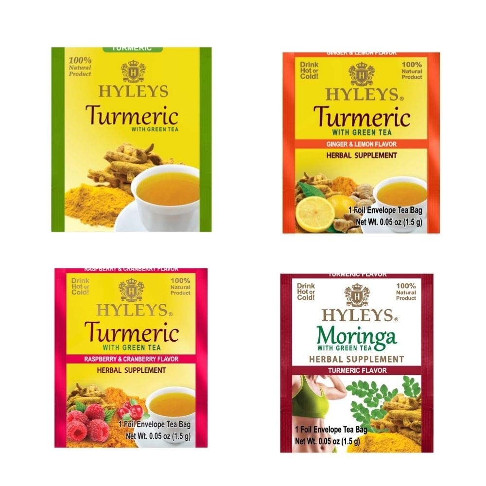 HYLEYS Turmeric with Green Tea, Assorted Flavors, 42 Tea Bags, 42 Count, Pack of 1