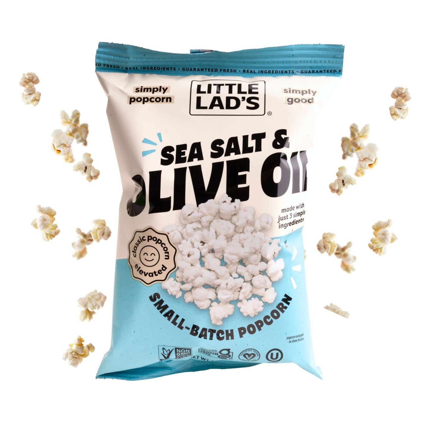 LITTLE LADS Healthy Popcorn - Vegan, Gluten-Free, Sea Salt & Olive Oil Flavor, 1.3 Oz (Pack of 6)