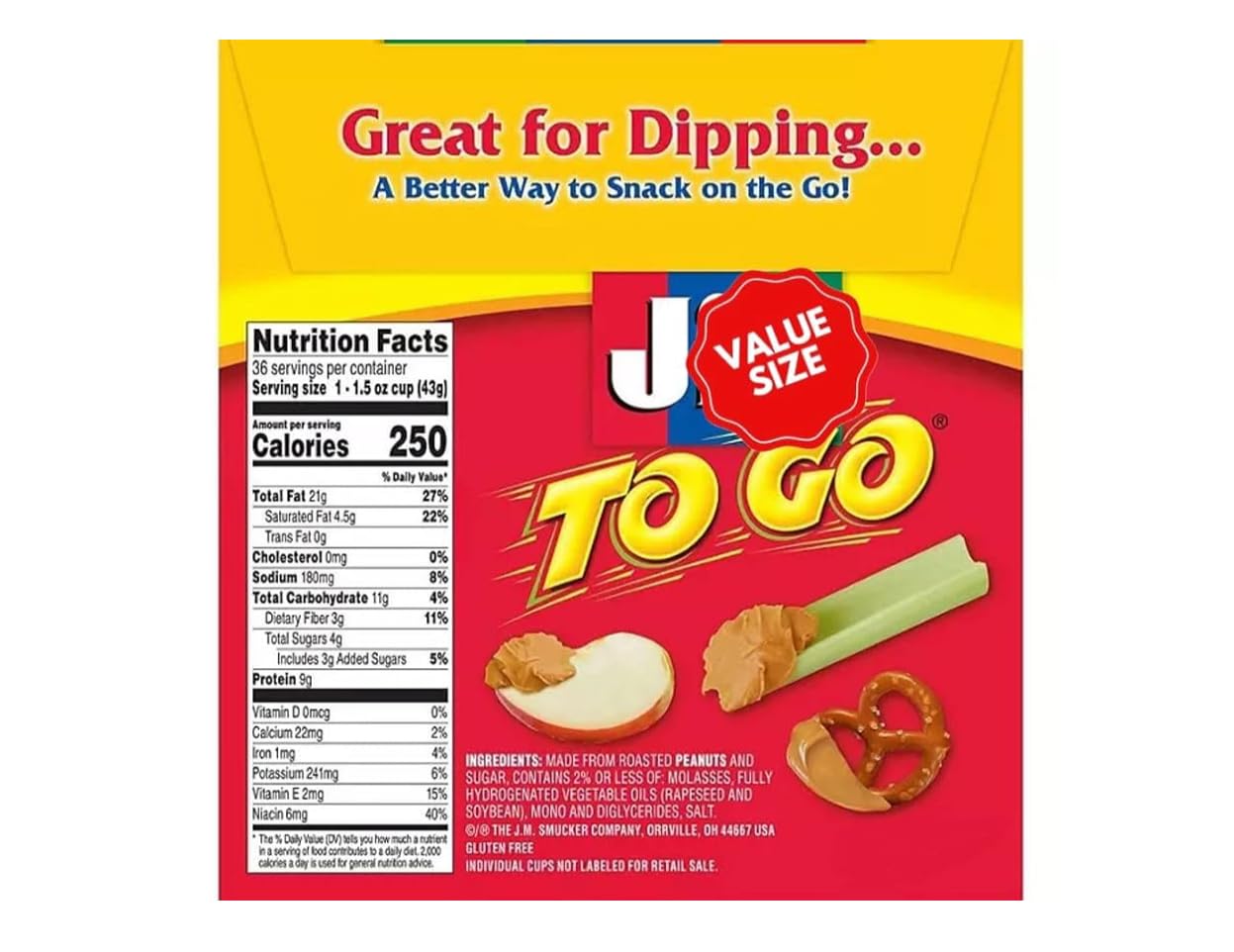 Jiff-To-Go - 36 Count Creamy Peanut Butter, Organic, w/a Spoon