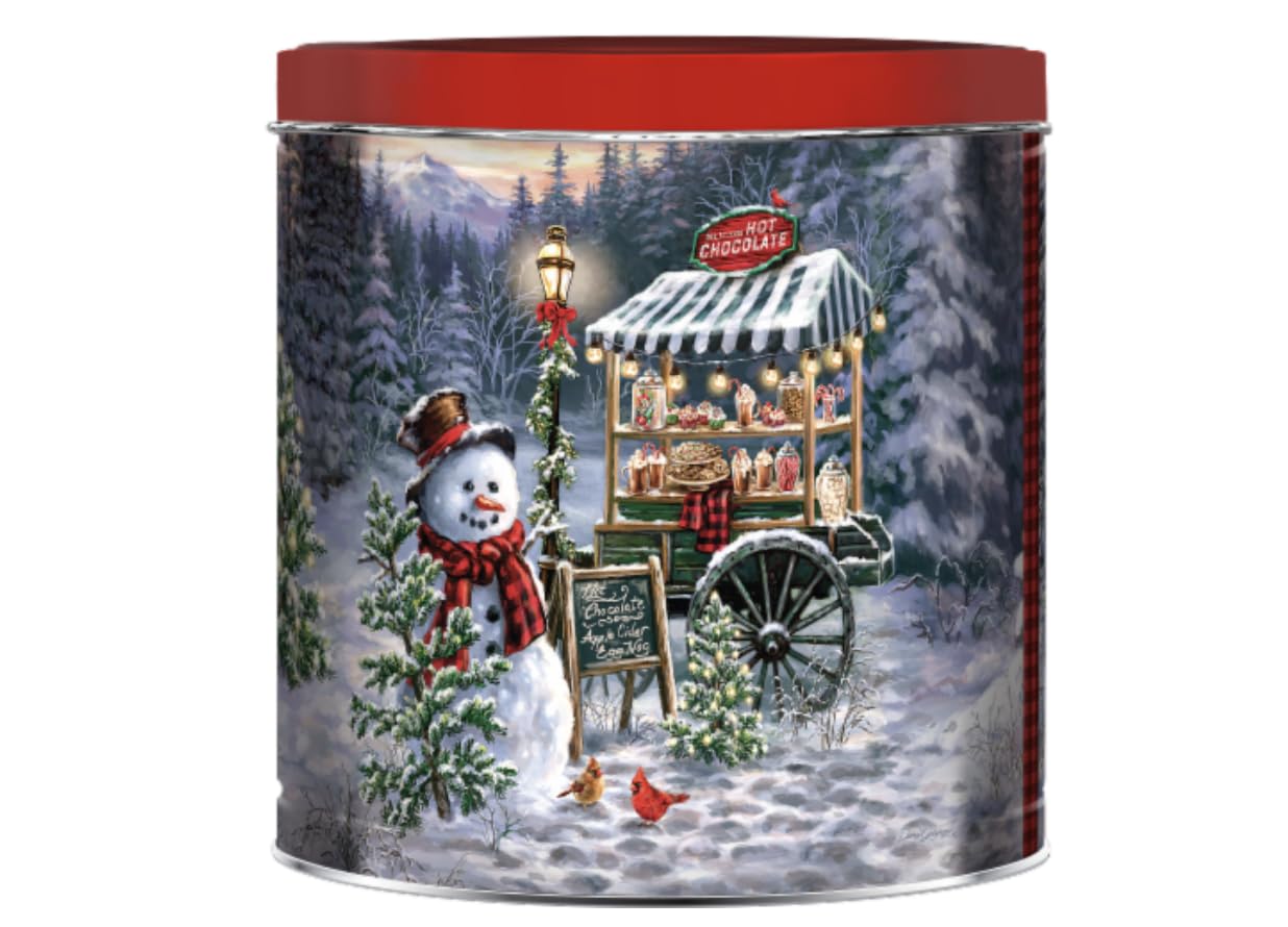 Classic Collectible Gourmet Holiday Popcorn Tin Caramel, White Cheddar, and Butter Popcorn