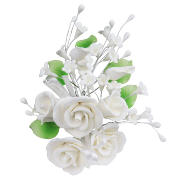 O'Creme Gumpaste Flower Spray, White Rose 6X8 - Edible Flowers For Cake Decorating - Flower Decorations For Cakes, Candy, Cupcak