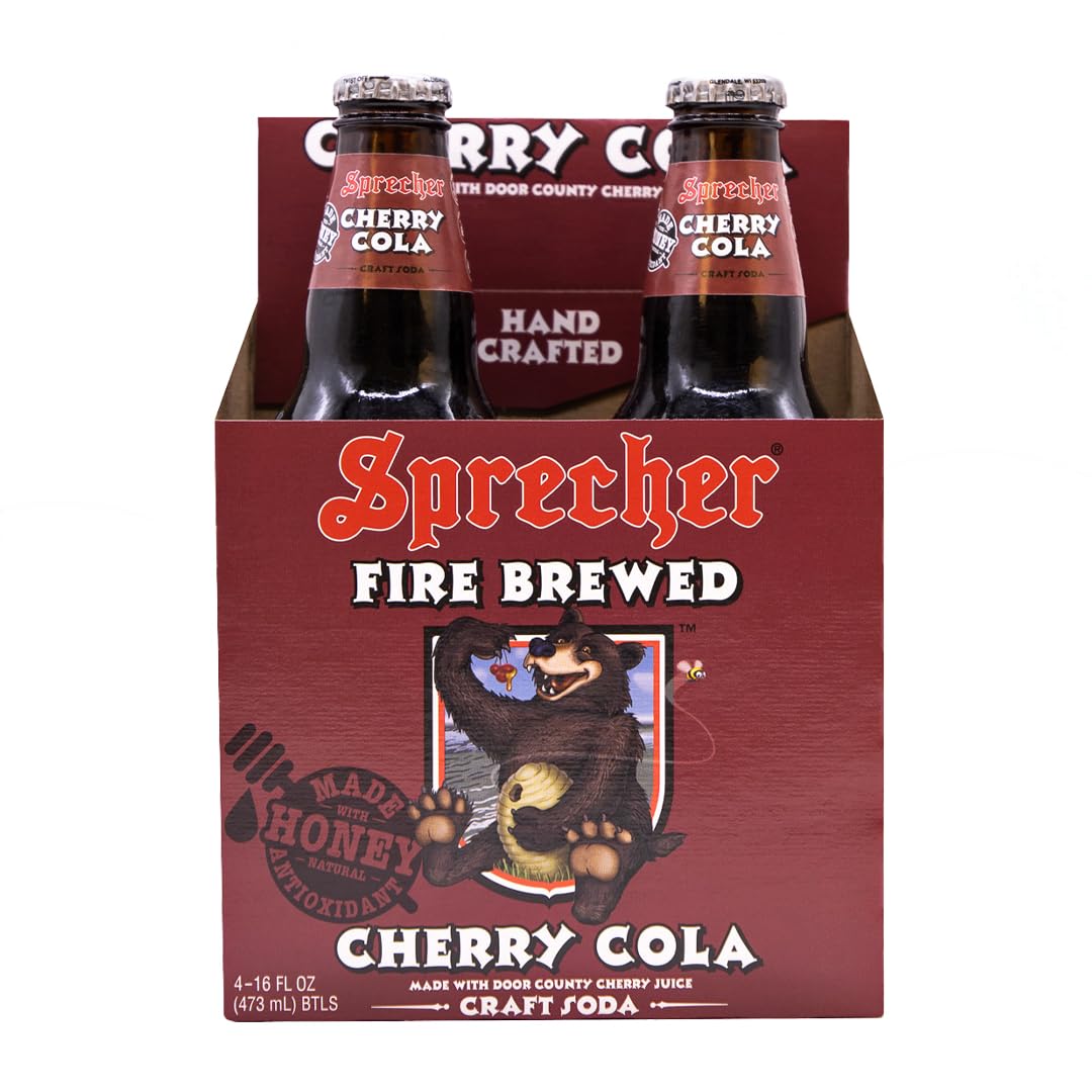 Sprecher Cherry Cola, Great Tasting, Handcrafted, Fire Brewed Gourmet Craft Soda, 16oz Glass Bottle 12 Pack
