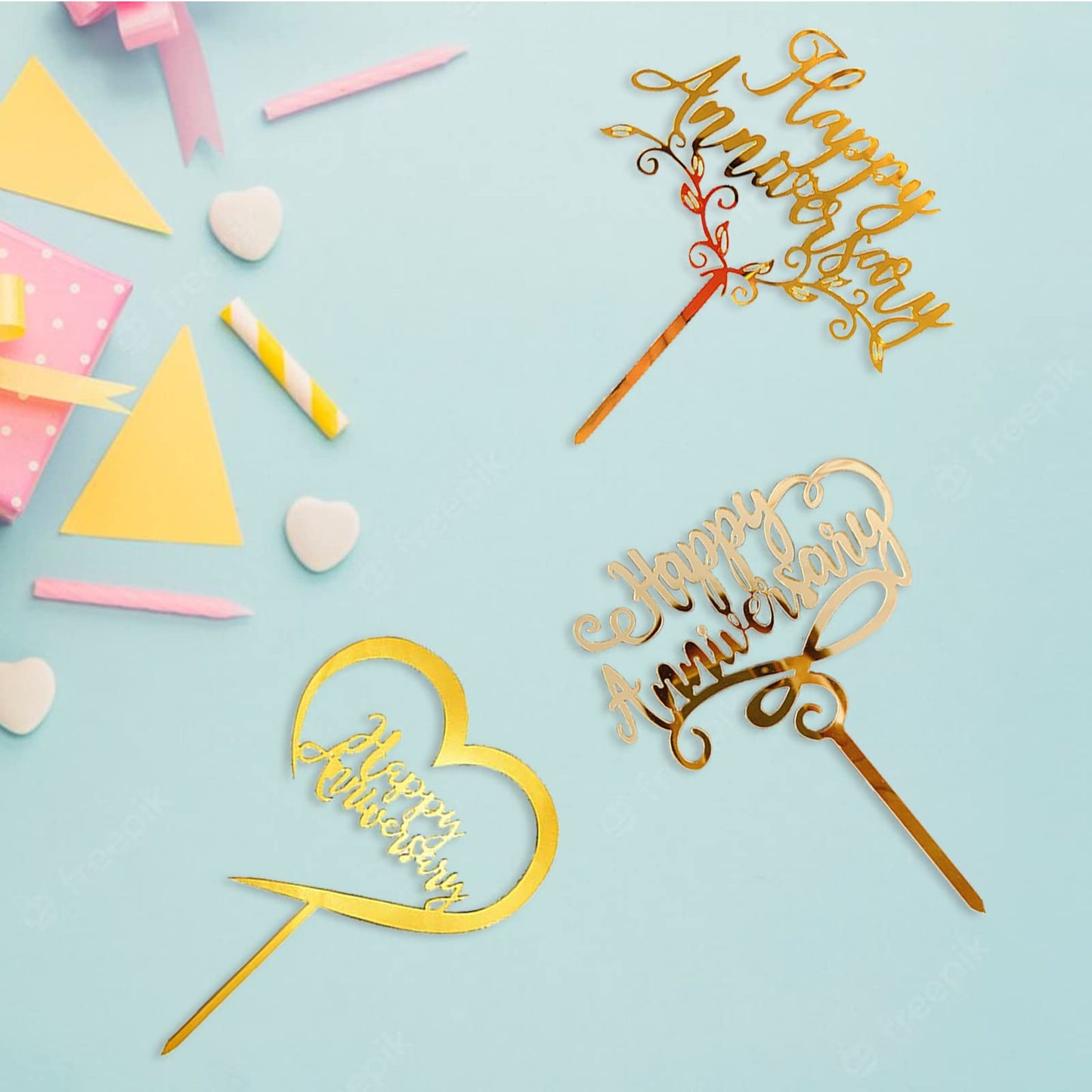 8 Pack Happy Anniversary Cake Topper, Gold Sliver Wedding Anniversary Acrylic Cake Toppers, Happy Anniversary Party Decorating S