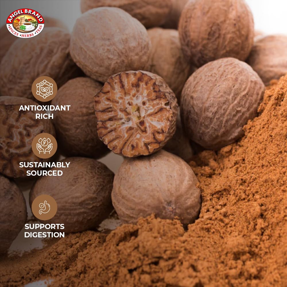 Angel Brand Ground Nutmeg - Premium Spice for Cooking - 2 oz Bottle