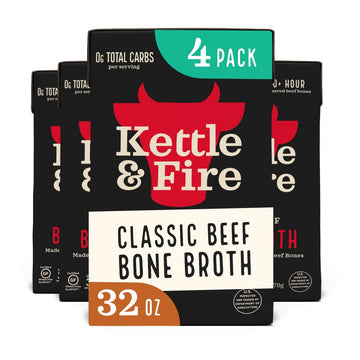 Kettle & Fire Beef Bone Broth, Keto & Paleo Approved, 4 Pack, 32 Fl Oz
