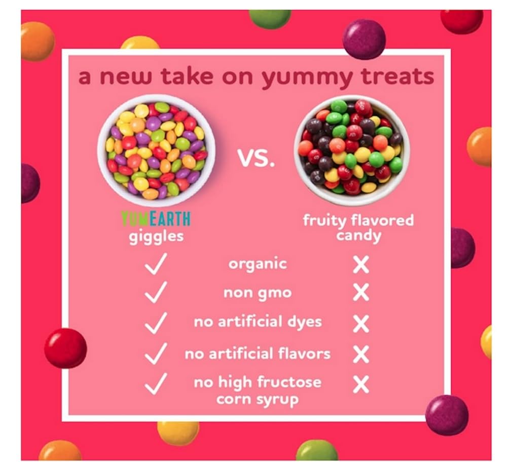 YumEarth Organic Giggles Chewy Candy - Allergy Friendly, No Artificial Dyes, Non GMO, Gluten Free, Fruit Flavored, Vegan Candy S