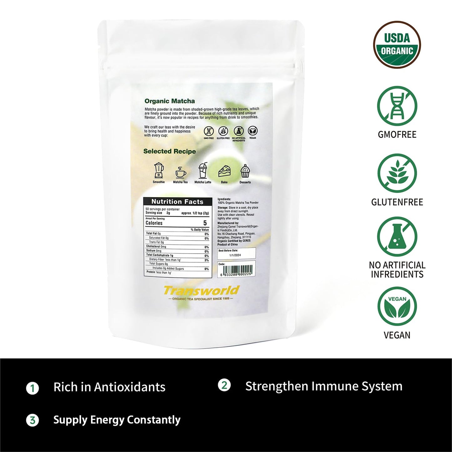 Organic Matcha Green Tea Powder First Harvest Ceremonial Grade 100% Pure Premium Matcha For Drinking And Latte No Additives 3.53