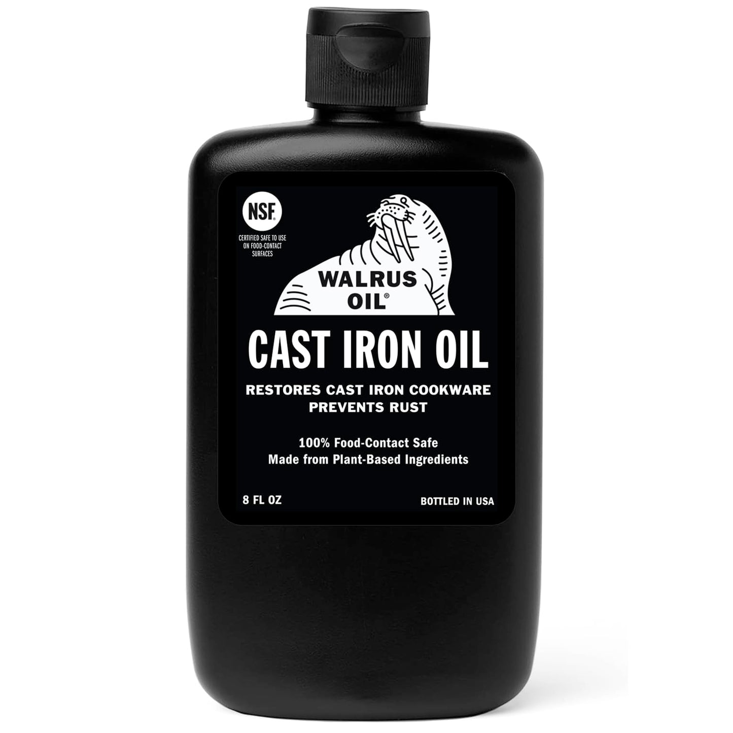 Walrus Oil Cast Iron Oil - High Smoke Point Safflower Oil, 100% Natural & Vegan, 8 oz