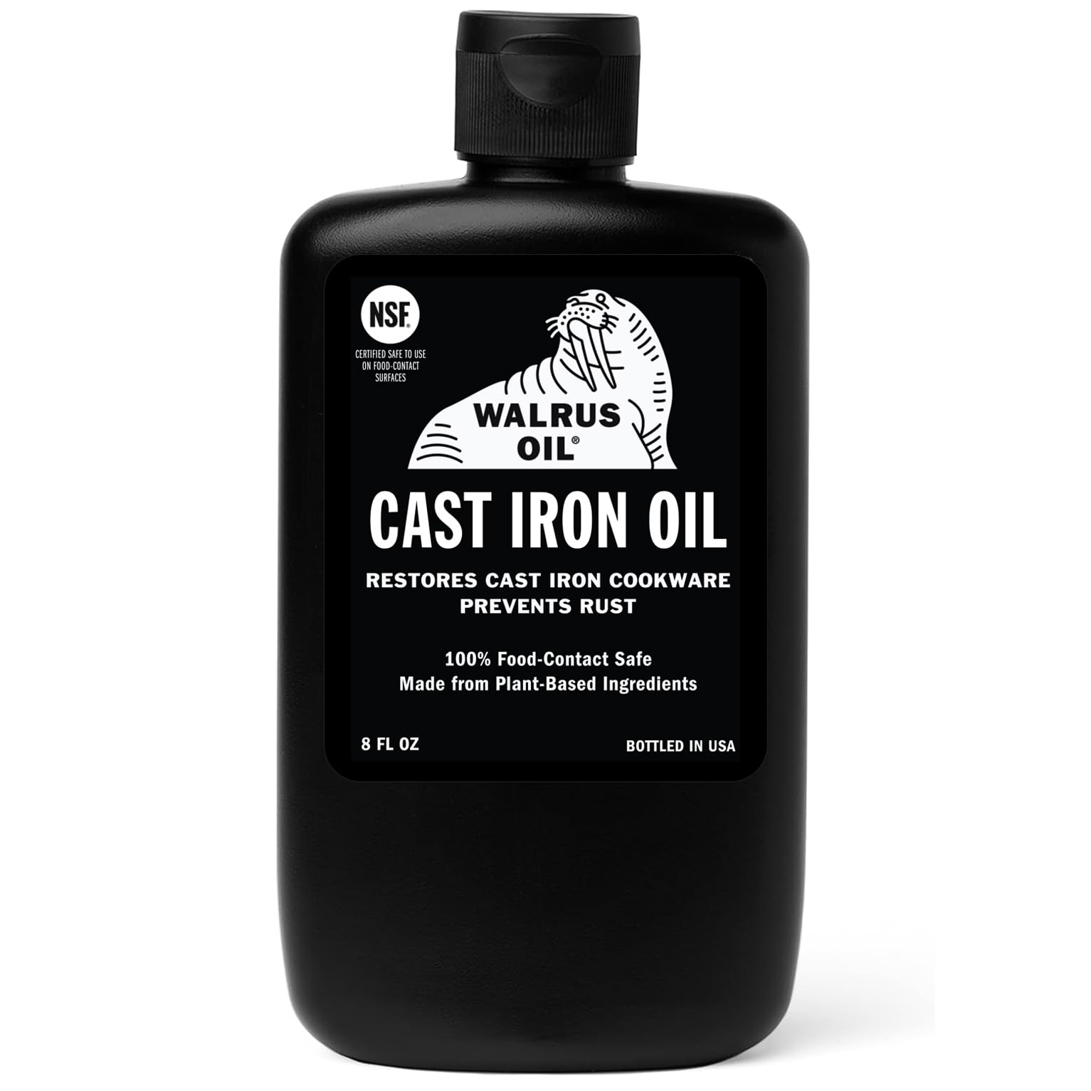 Walrus Oil Cast Iron Oil - High Smoke Point Safflower Oil, 100% Natural & Vegan, 8 oz