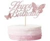 ALISSAR Rose gold Happy Birthday cake Topper with 3d Handmade Butterfly, Butterfly cake Toppers for girls Womens Birthday cake P