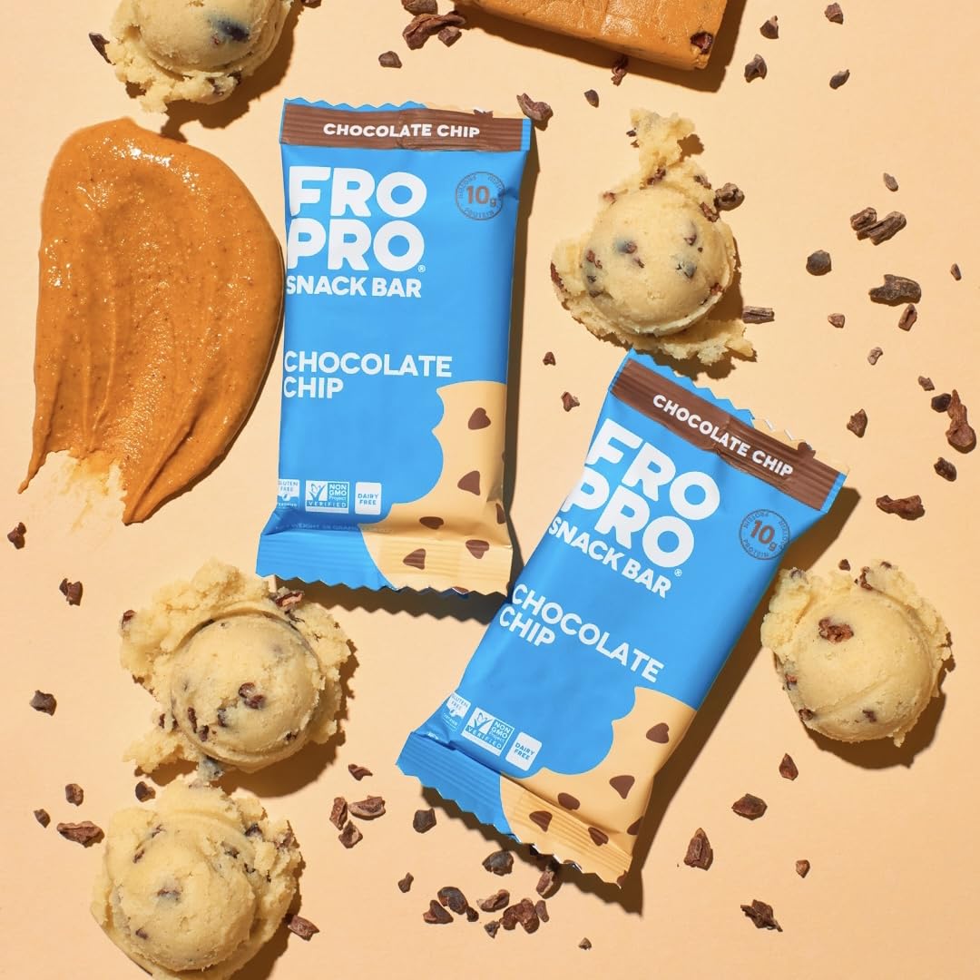 FRO PRO Snack Bars - Plant Based Protein Bars, Gluten Free, Dairy Free, 12 Count, Chocolate Chip
