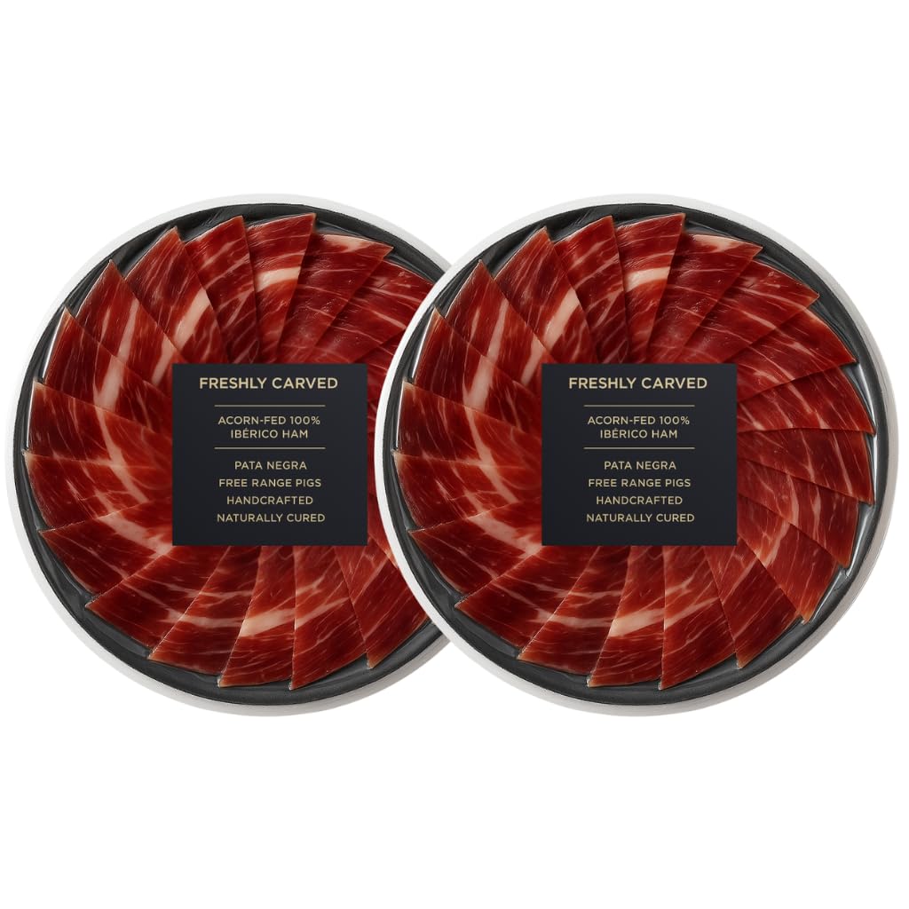 Generic Iberico Acorn-Fed Ham, Sliced Jamon Pata Negra, 3 oz, Two Pack, Premium Spanish Dry-Cured Ham, Gourmet Charcuterie