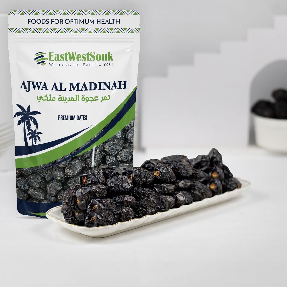 Al Madina Ajwa Dates - Premium Quality - 2.2Lb (1000G) - Imported From Madinah Munawwara, Saudi Arabia - Ramadan Gift Box - Fibe