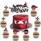 Fangleland Ninja Cake Toppers Set - 25 Pieces Birthday Decor for Boys, 3x0.4 inches, Red, Model F-PA-4132N