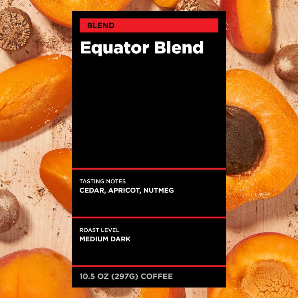 Equator Coffees, Equator Blend Ground Coffee, Medium Dark Roast, Fresh Roasted, Smooth Chocolate & Nutmeg Flavor Notes, Sustaina