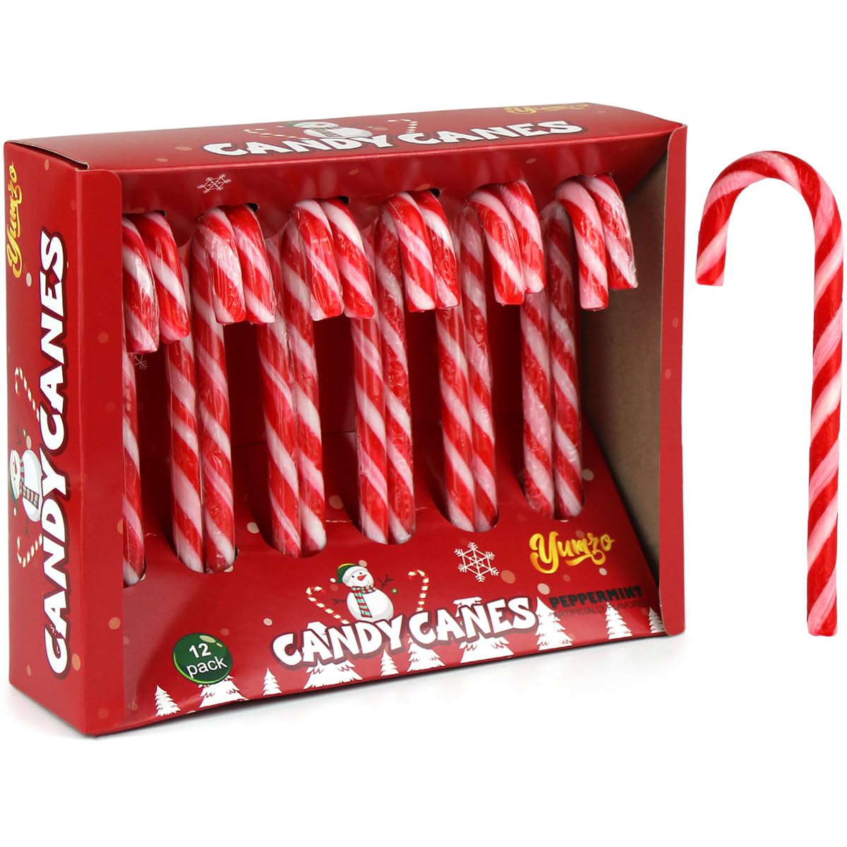 Yumzo Christmas Candy Canes - Peppermint Flavor, Individually Wrapped, 12 Pack