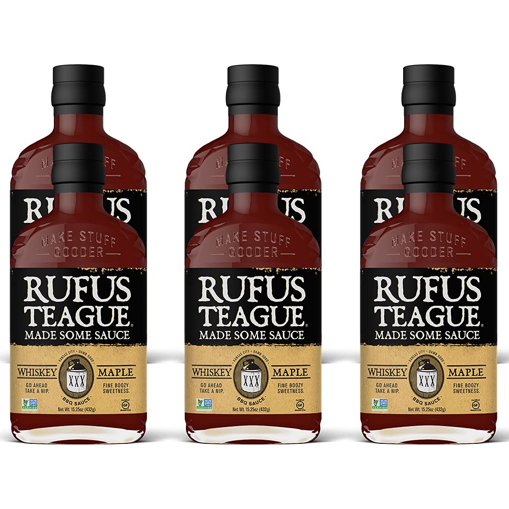 Rufus Teague BBQ Sauce, Whiskey Maple Flavor, Gluten-Free, Non-GMO, 6 Pack, 15.25 oz Each