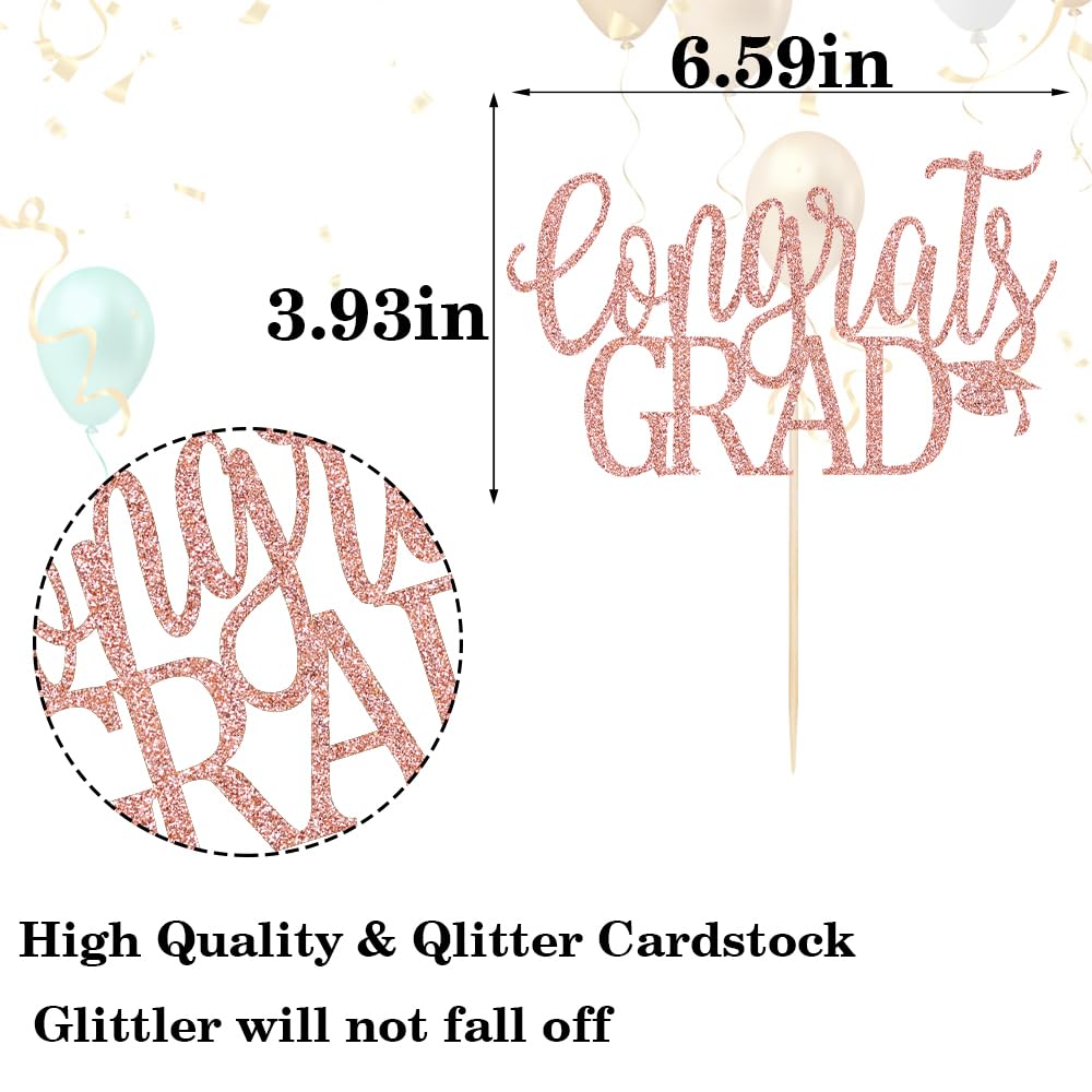 LVEUD Congrats Grad Cake Topper, Rose Gold Cardboard Graduation Decoration for 2025 Party
