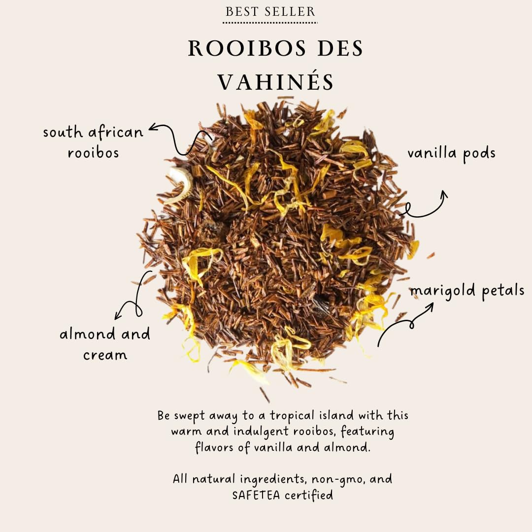 Palais des Thés Tahitian Rooibos Tea - Caffeine-Free, Vanilla & Almond - Premium Loose Leaf, 3.5oz Tin, Espresso Color