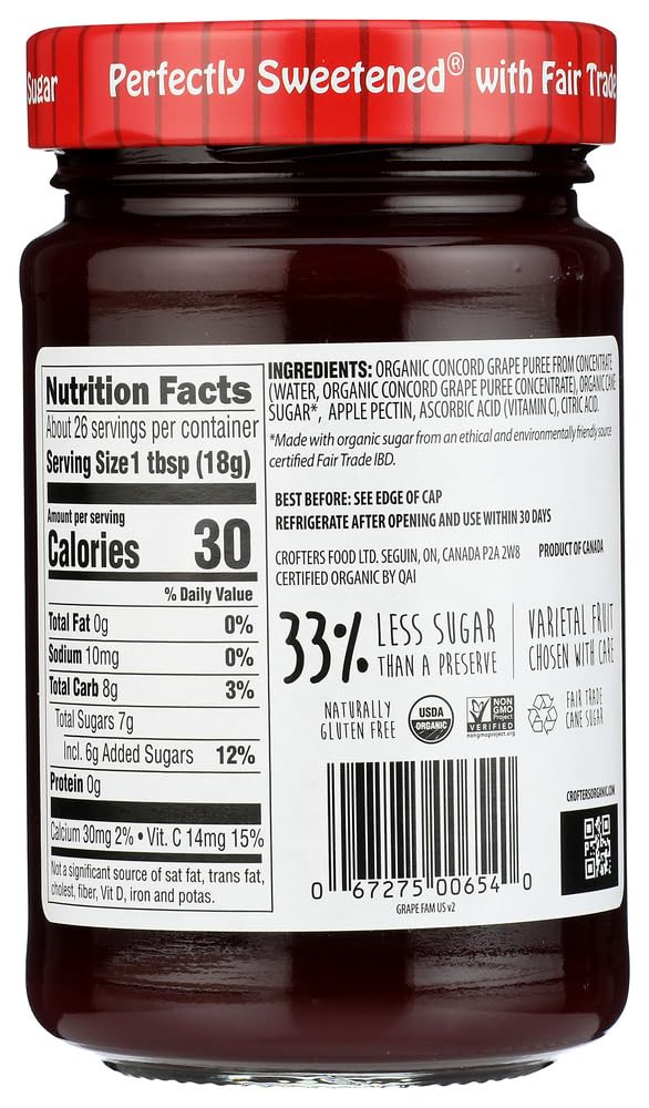 Crofters Organic Premium Concord Grape Spread, 16.5 Ounce -- Pack Of 6