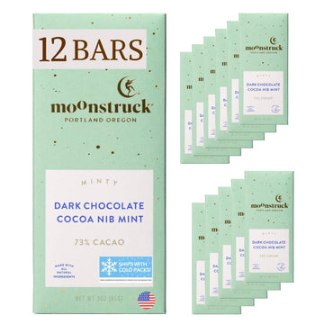 Moonstruck Chocolate Mint Chocolate Bar, 73% Cacao, 3.0oz (Pack of 12)
