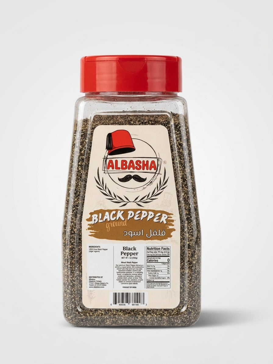 AlBasha Ground Black Pepper 7 oz - Premium Pure Fine Pepper