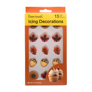 Thanksgiving Fall Edible Cake Decorations - Candy or Cupcake Topper - 15 Count Assorted Leaves and Acorn