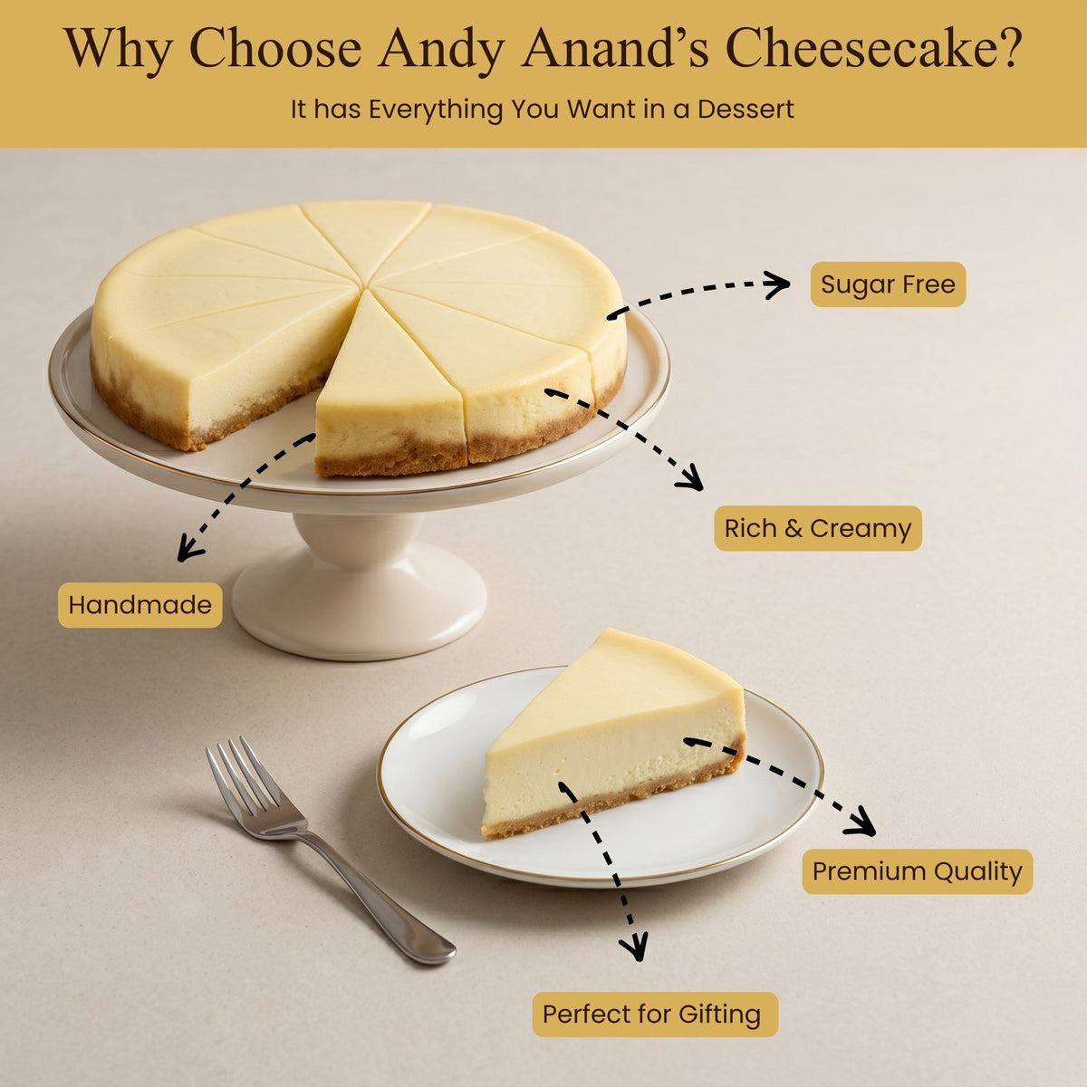 Andy Anand New York Cheesecake, 9-Inch, 2 lb – Freshly Baked with Real California Cream Cheese, All-Natural Ingredients, Birthday Gift Box