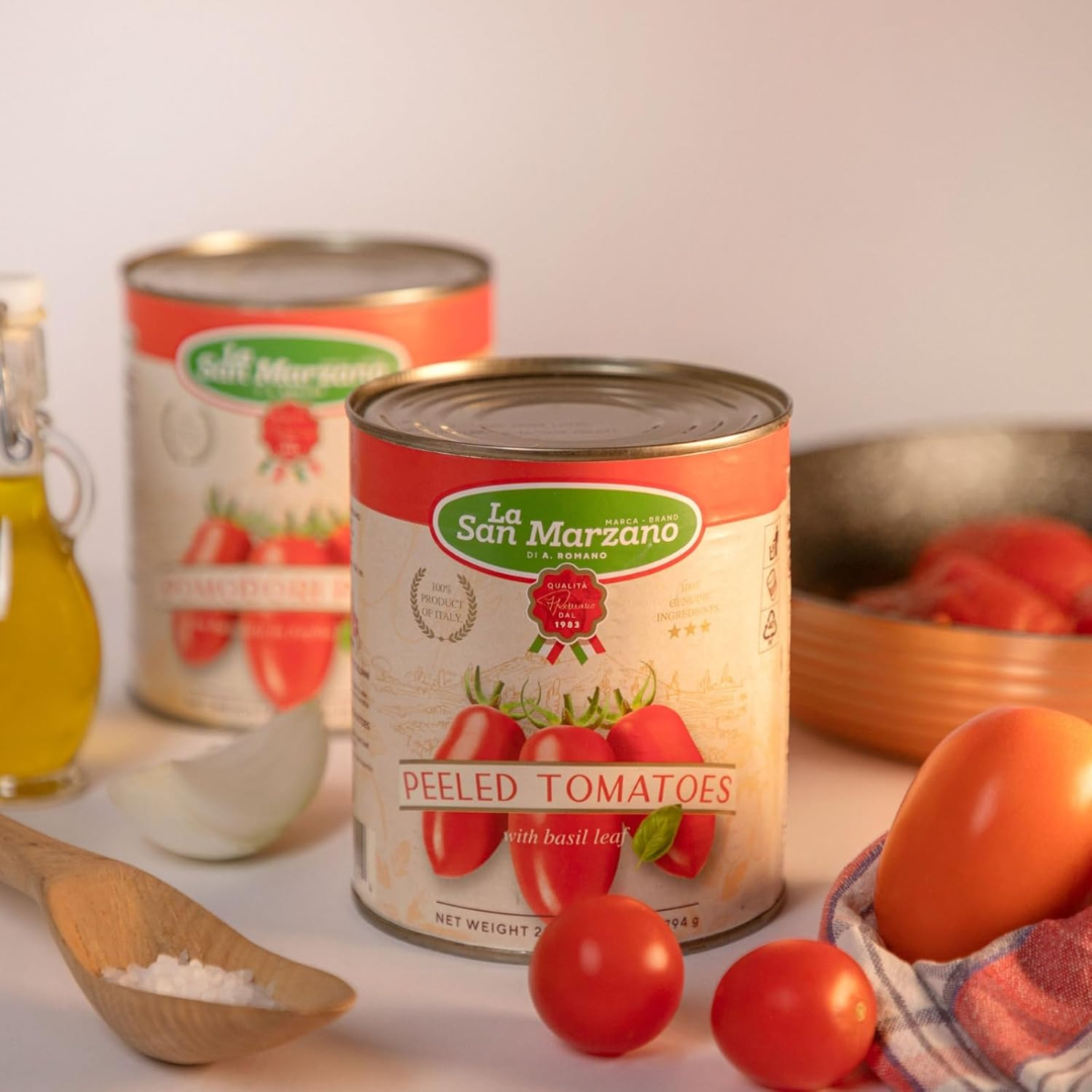 La San Marzano, Italian Whole Peeled Tomatoes in Puree with Basil 6 x can 28oz